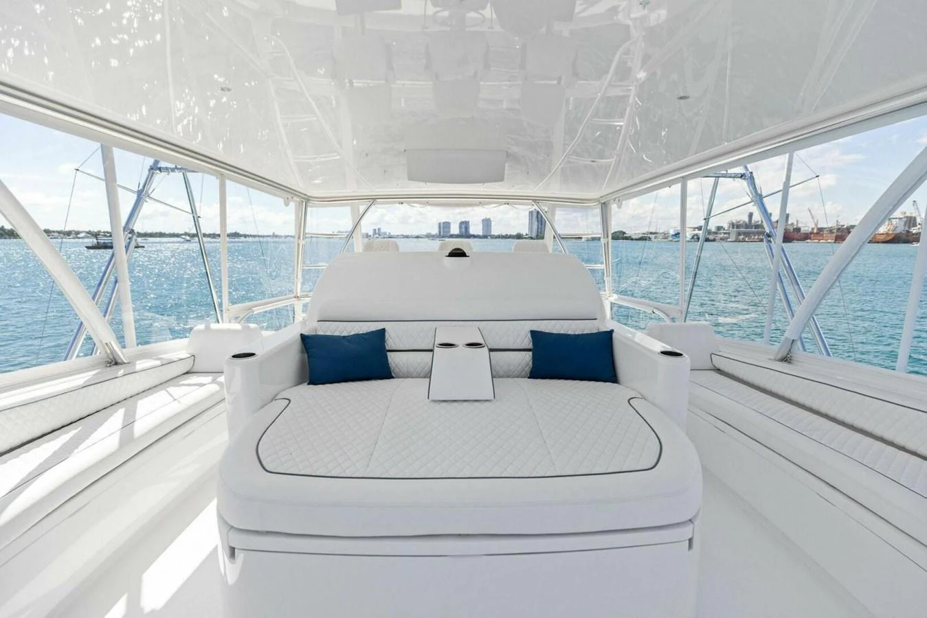 The flybridge offers a spacious and luxurious seating area with panoramic views of the water. aboard TEAM HARVEY I Yacht for Sale