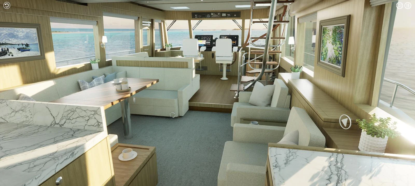 The salon offers a spacious and elegant area with comfortable seating and panoramic views. aboard NEW BOAT Yacht for Sale