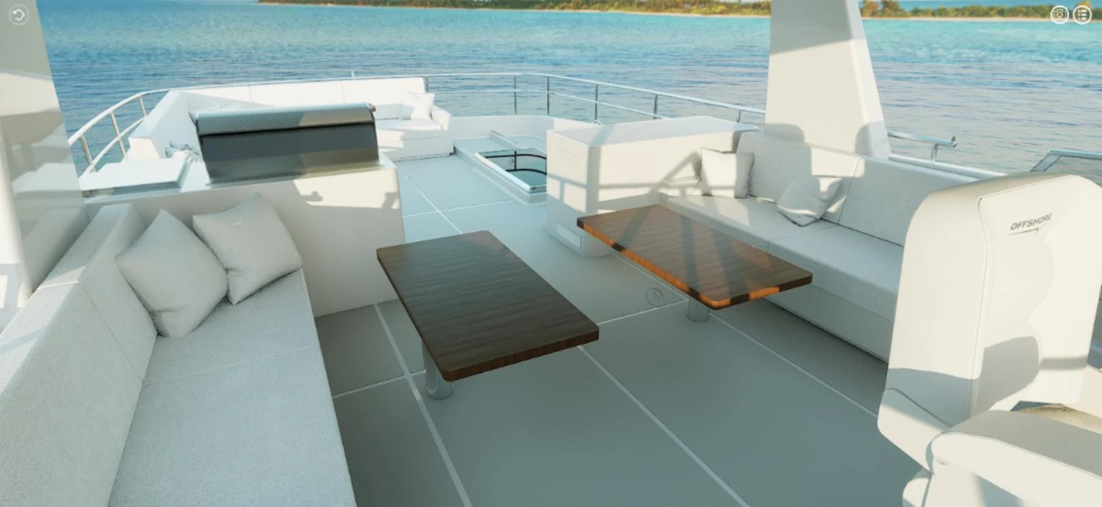 The flybridge offers a spacious and stylish outdoor seating area with stunning views. aboard NEW BOAT Yacht for Sale