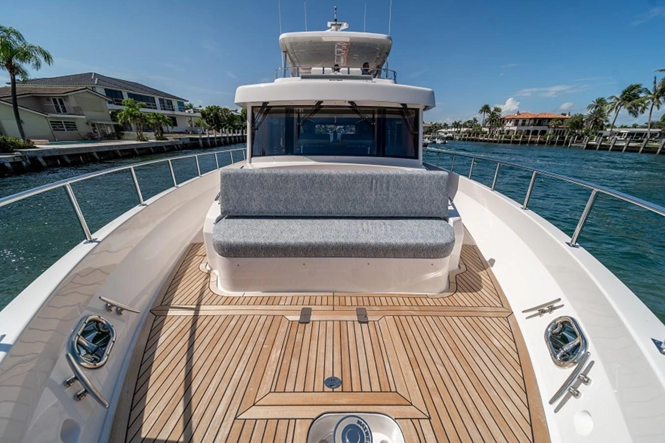 The foredeck features a spacious seating area with a sleek, modern design. aboard NEW BOAT Yacht for Sale