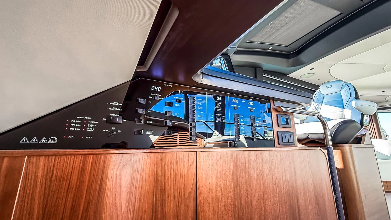 The helm station features advanced navigation equipment and luxurious finishes. aboard NAUTILUS Yacht for Sale