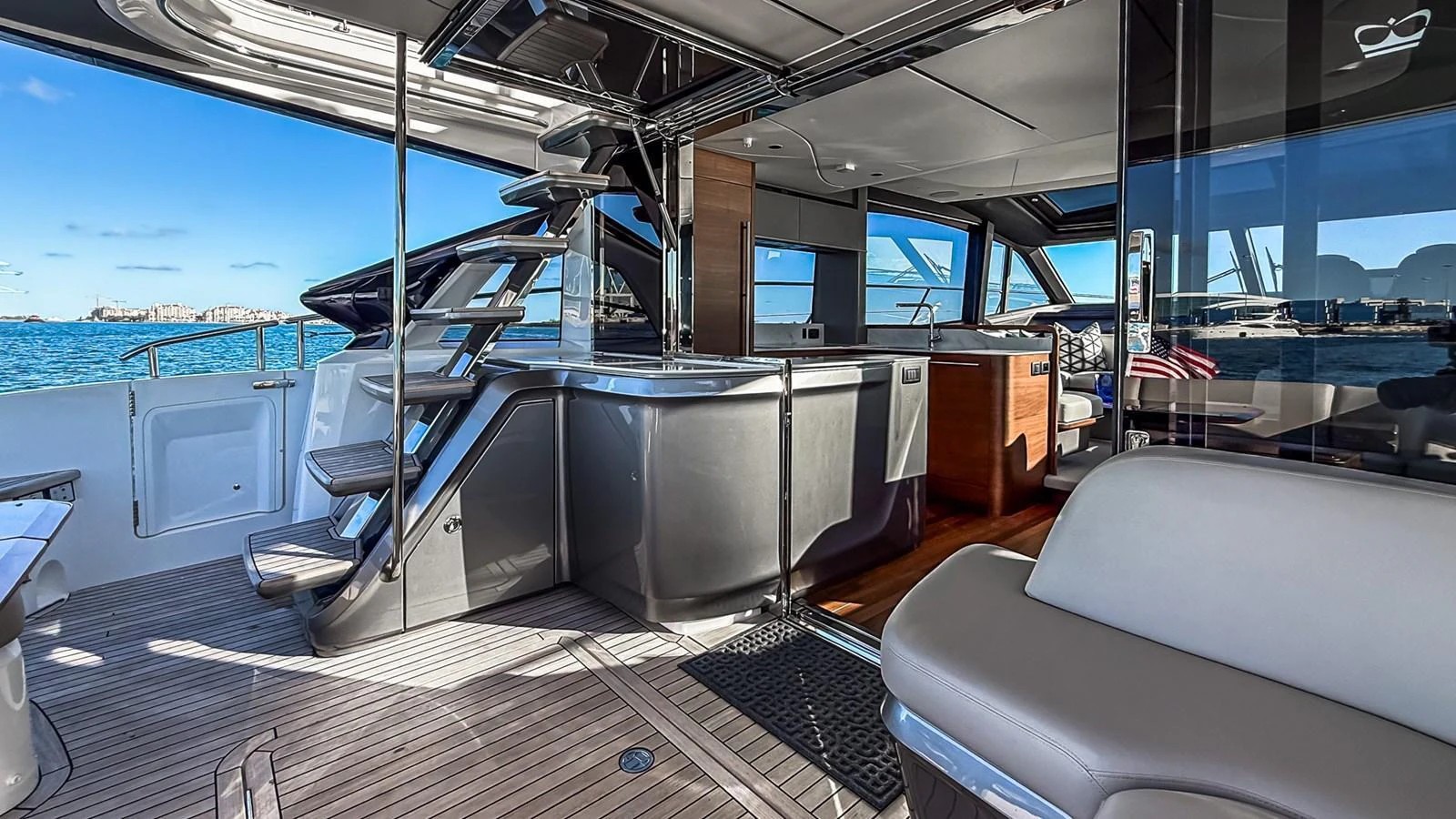 The yacht's salon offers a spacious and modern interior with ample seating and large windows for natural light. aboard NAUTILUS Yacht for Sale