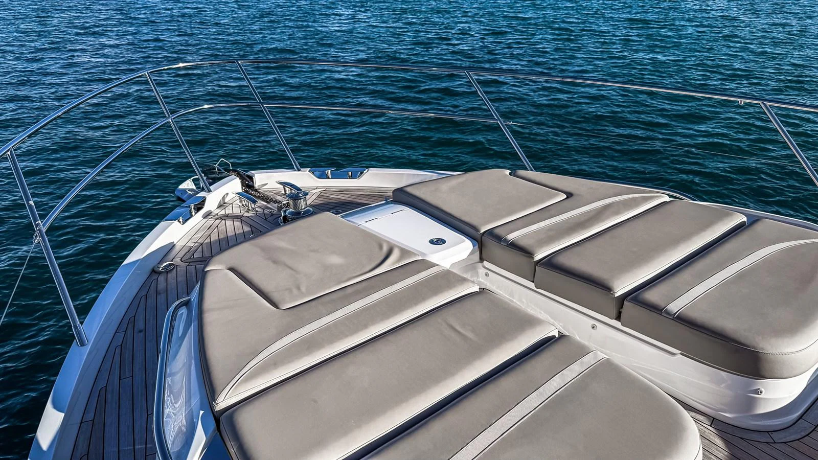 The foredeck features luxurious sun pads for ultimate relaxation while cruising. aboard NAUTILUS Yacht for Sale