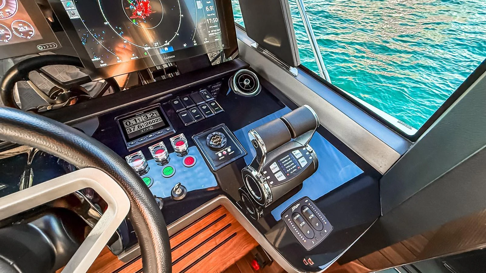 The helm station features advanced navigation equipment and a sleek design. aboard NAUTILUS Yacht for Sale