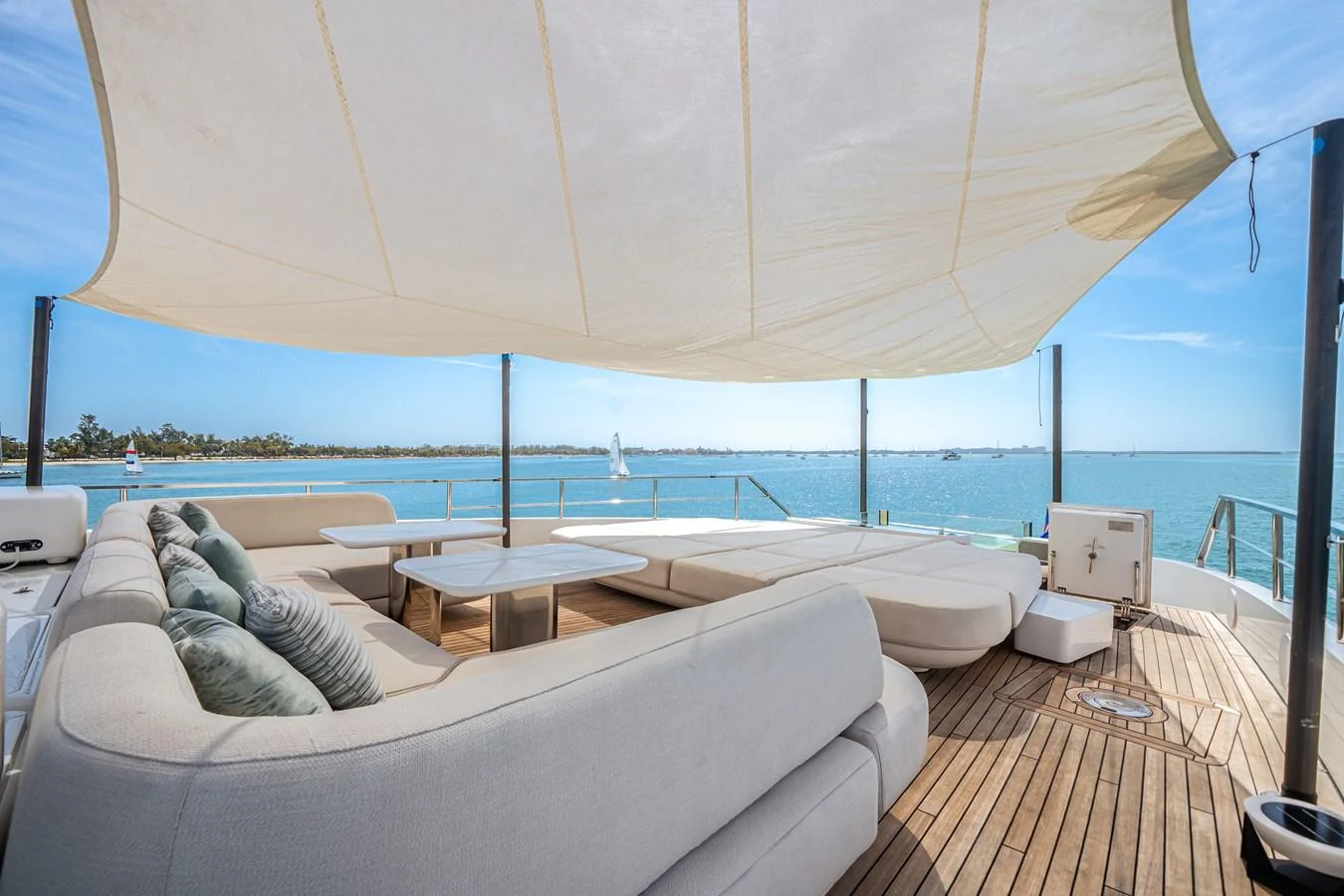 The sundeck offers a spacious and comfortable lounging area with stunning views of the water. aboard TYCOON Yacht for Sale