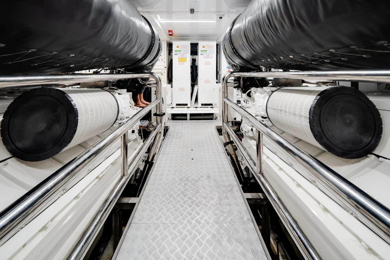 The image showcases the pristine and well-organized engine room of the yacht. aboard TYCOON Yacht for Sale