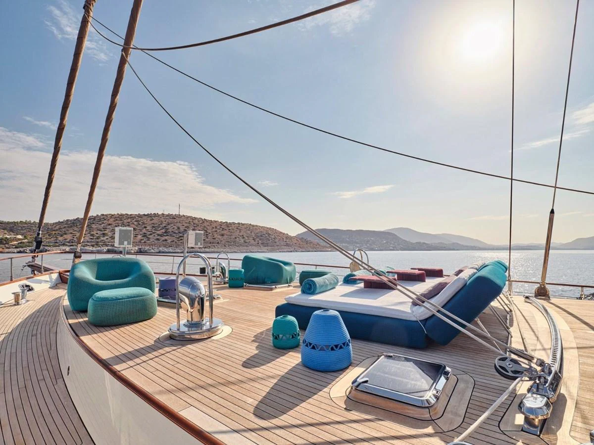 a boat on a deck aboard PASA Yacht for Sale