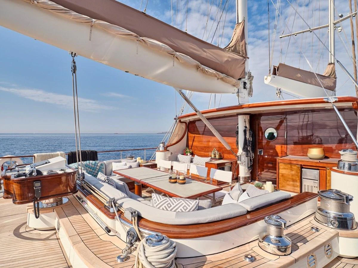 a boat on a deck aboard PASA Yacht for Sale