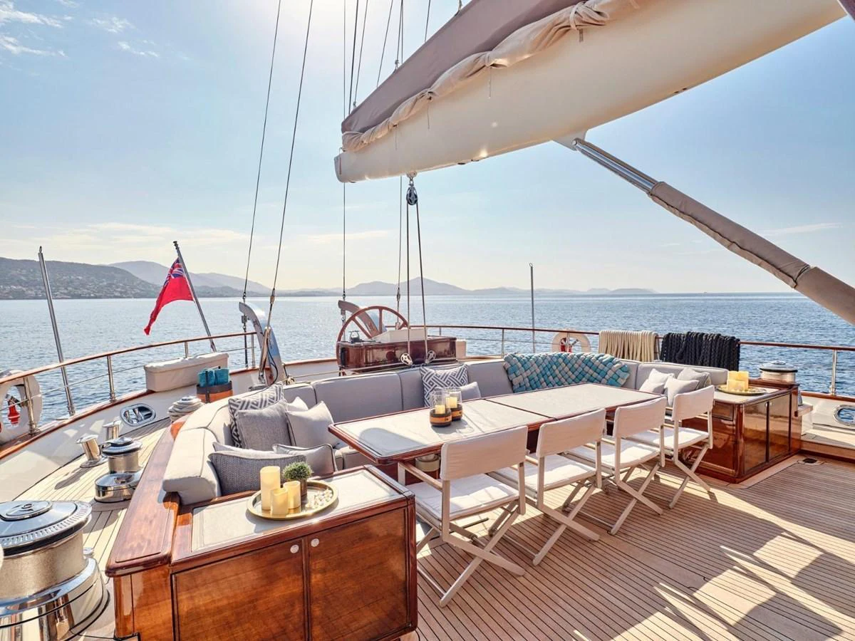 a table with food on it aboard PASA Yacht for Sale