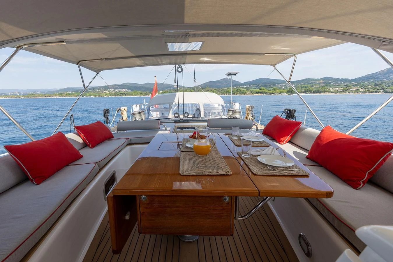 a table on a boat aboard SKIP'N BOU Yacht for Sale