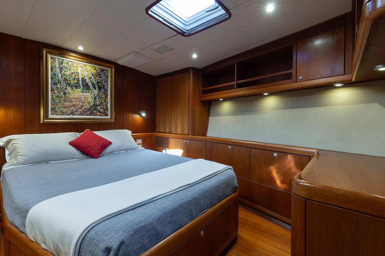 a bed in a room aboard SKIP'N BOU Yacht for Sale