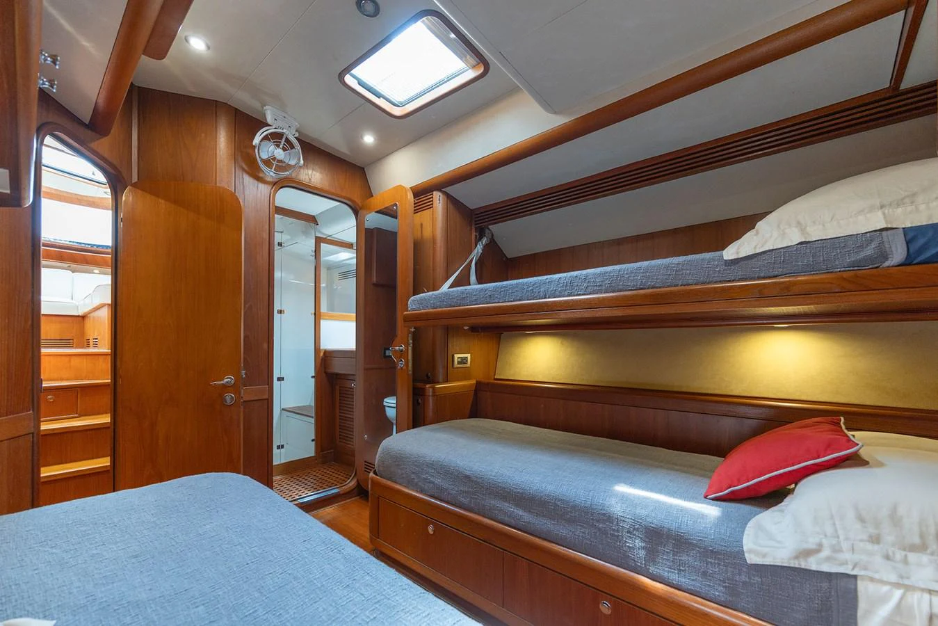a room with two beds aboard SKIP'N BOU Yacht for Sale
