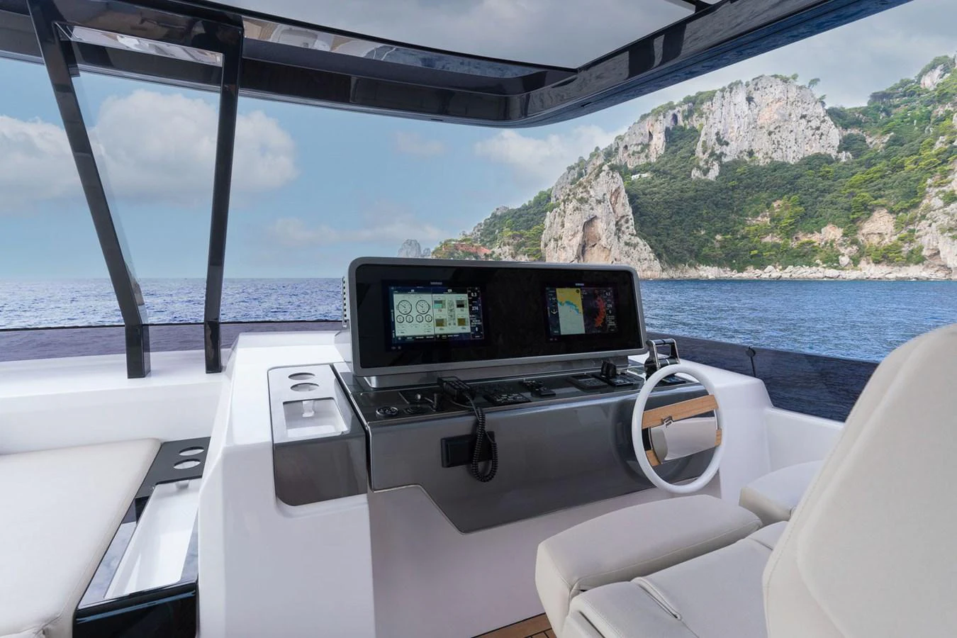 a boat with a screen on the front aboard WL Yacht for Sale