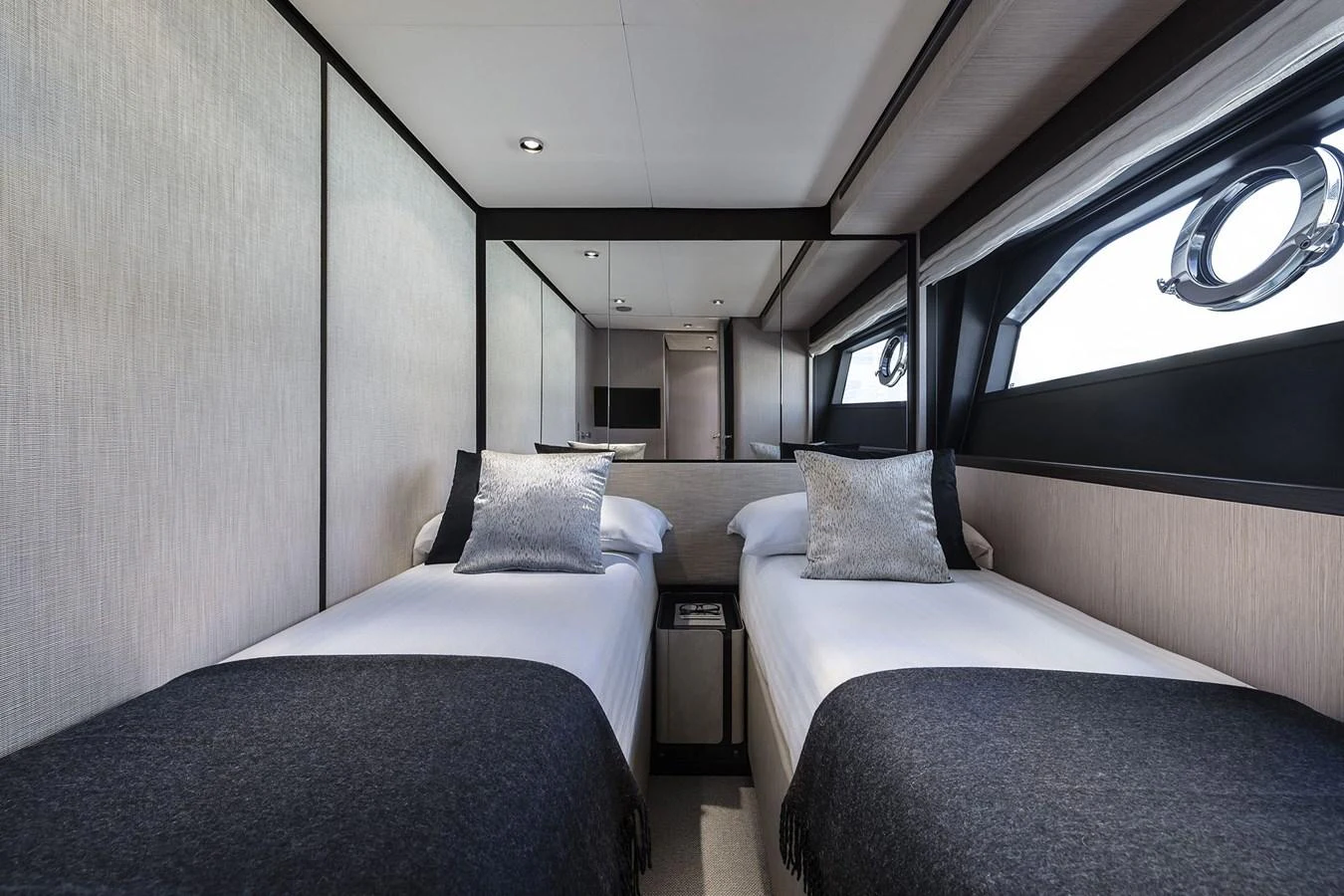 a couple of beds in a room aboard WL Yacht for Sale