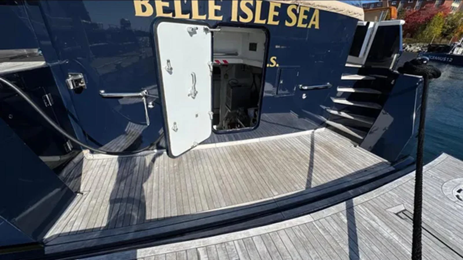 a dog sitting in a truck aboard BELLE ISLE SEA Yacht for Sale