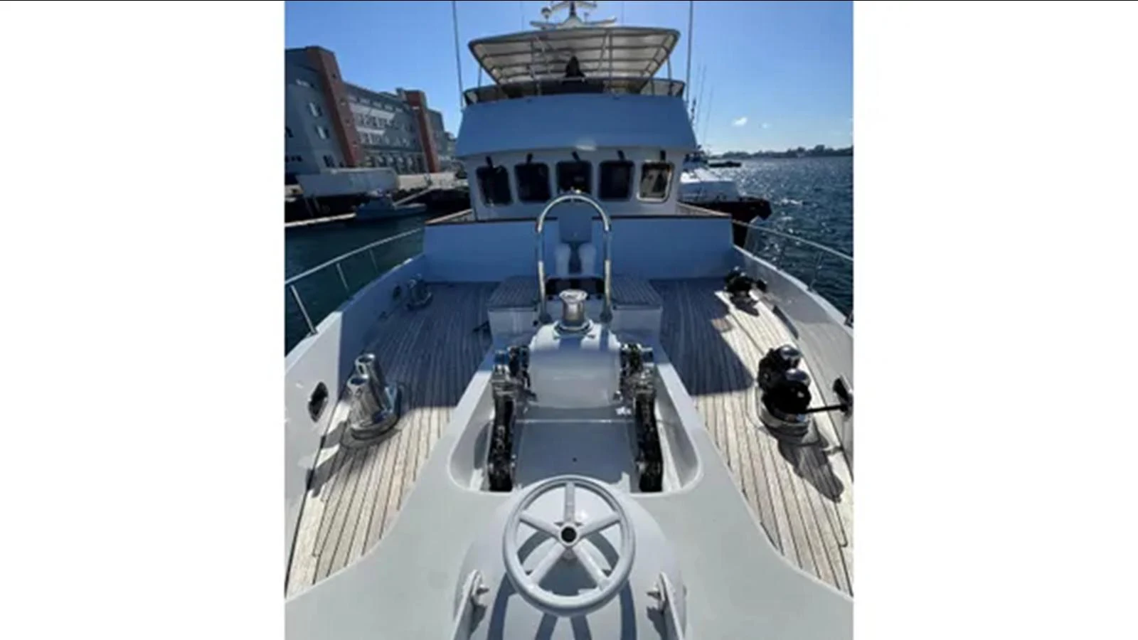 a large ship with a steering wheel aboard BELLE ISLE SEA Yacht for Sale