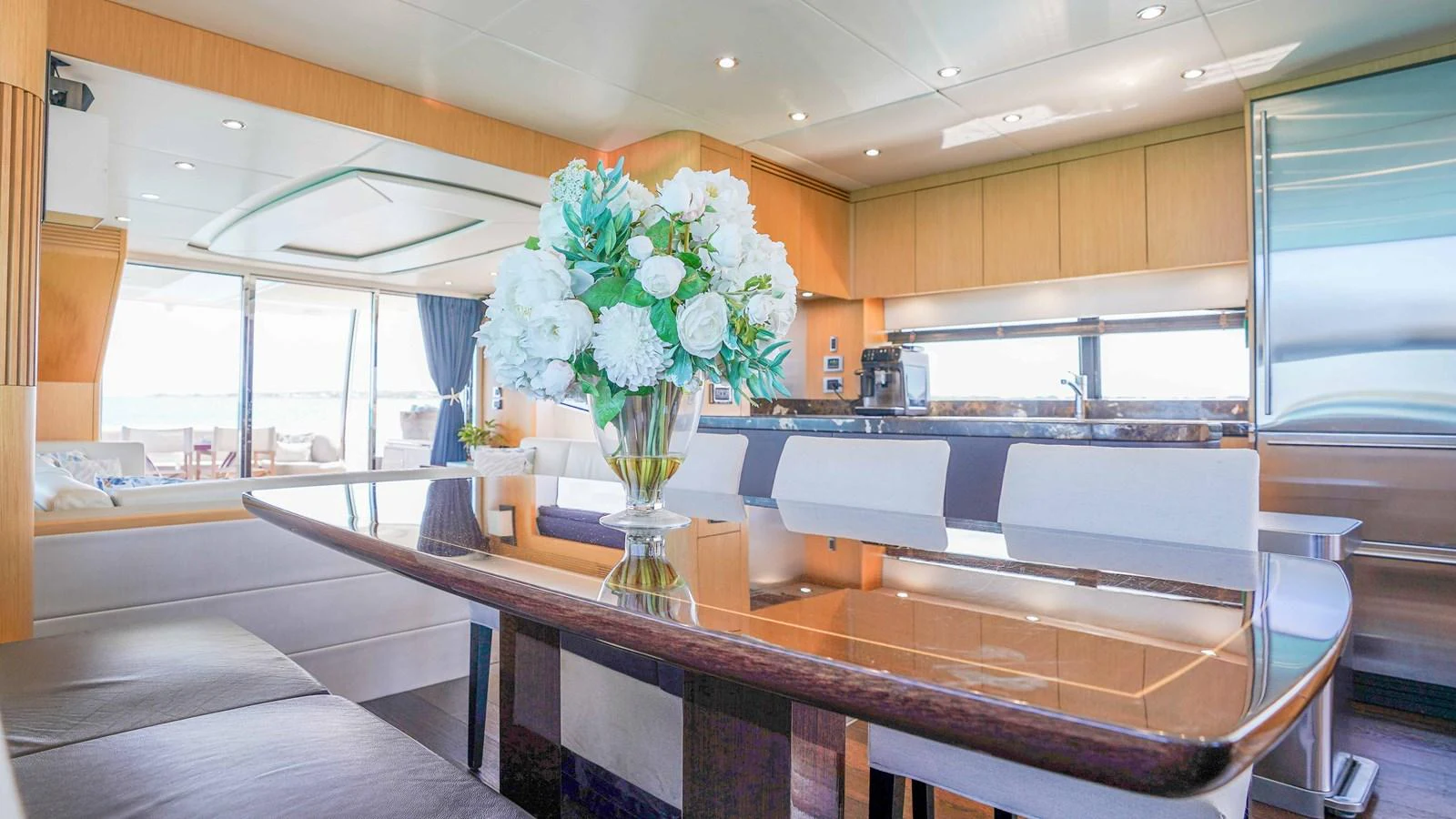a kitchen with a large island aboard DADDY'S $ Yacht for Sale