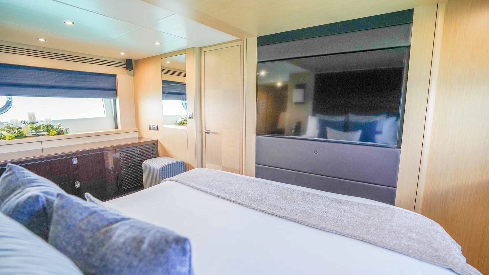 a bed in a room aboard DADDY'S $ Yacht for Sale