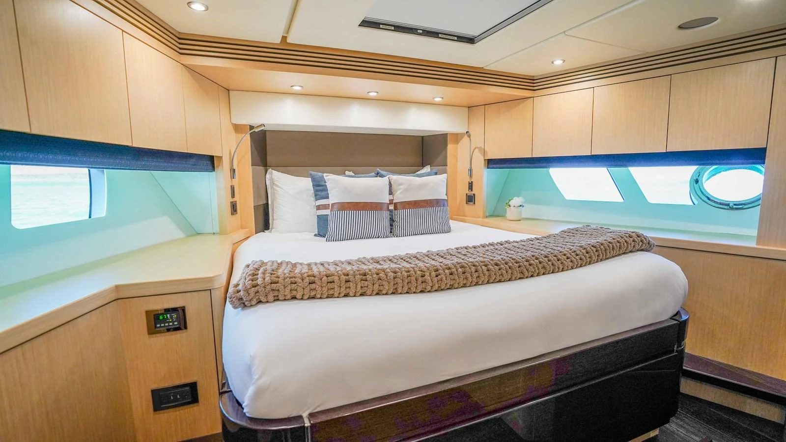 a bed in a room aboard DADDY'S $ Yacht for Sale