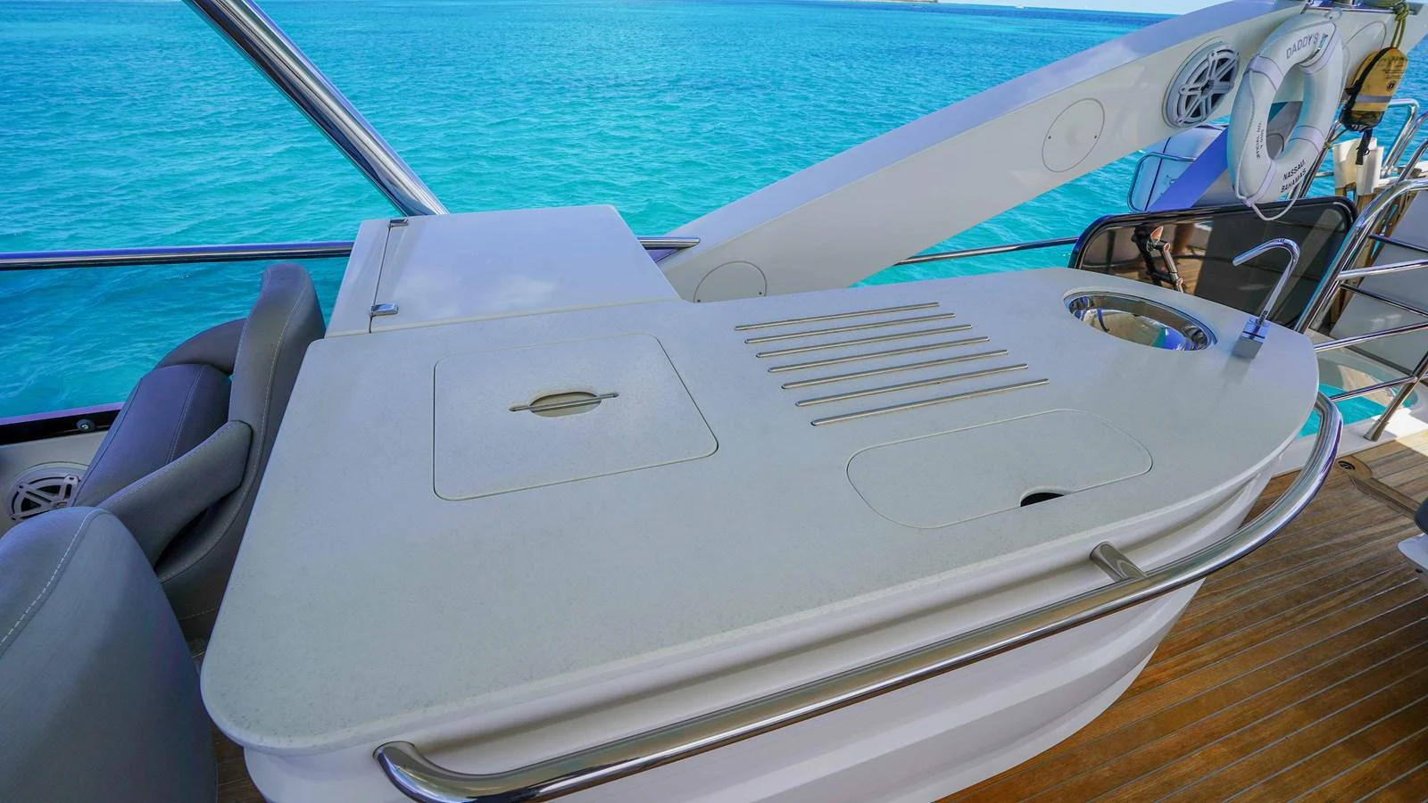 the front of a boat aboard DADDY'S $ Yacht for Sale