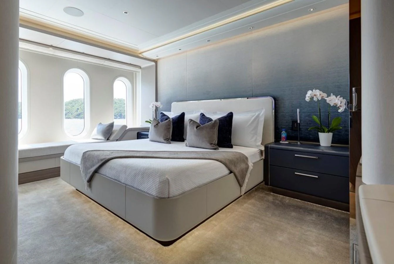 a bed in a room aboard VANISH Yacht for Sale