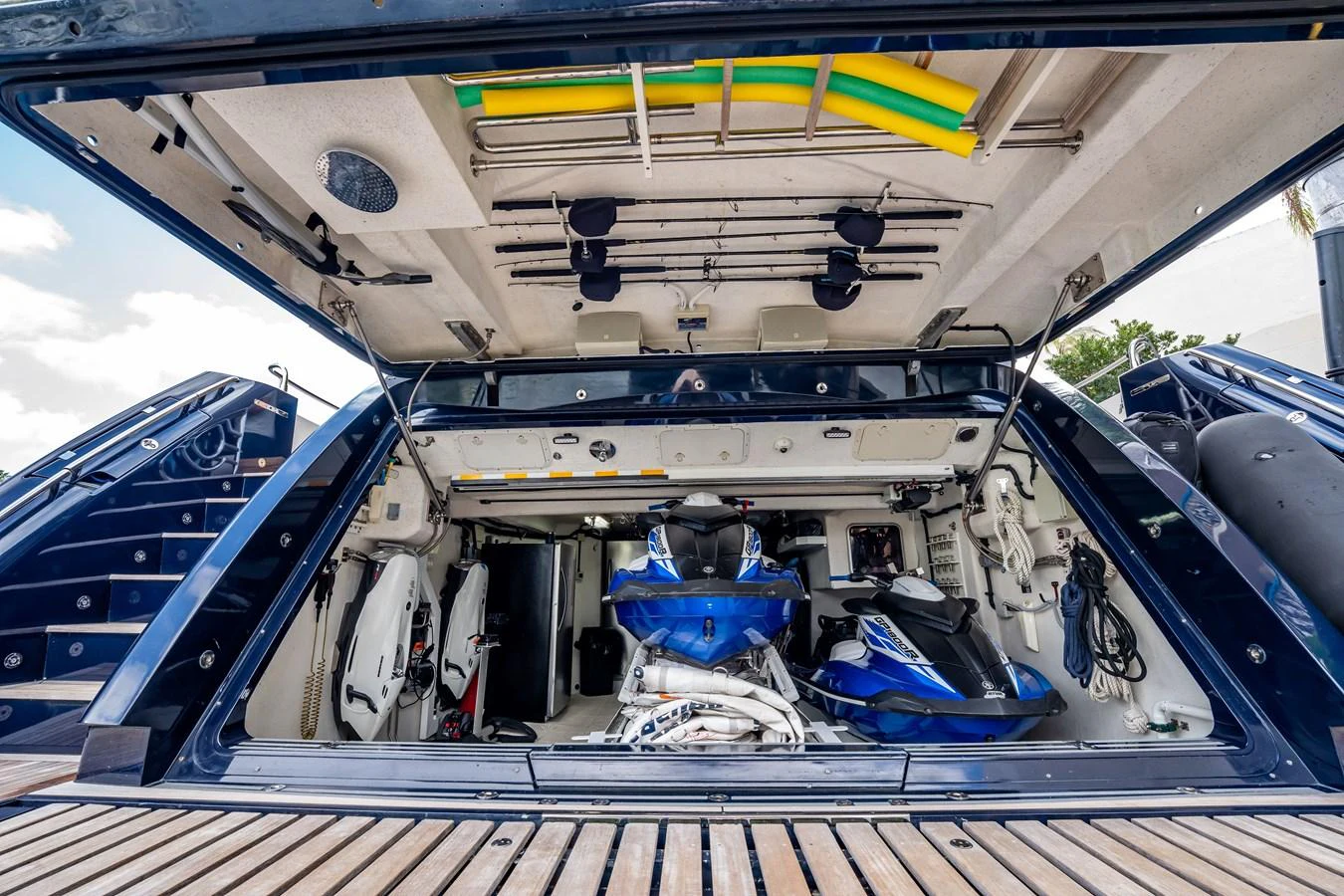 a boat with a bunch of items on it aboard PRECIOSO Yacht for Sale