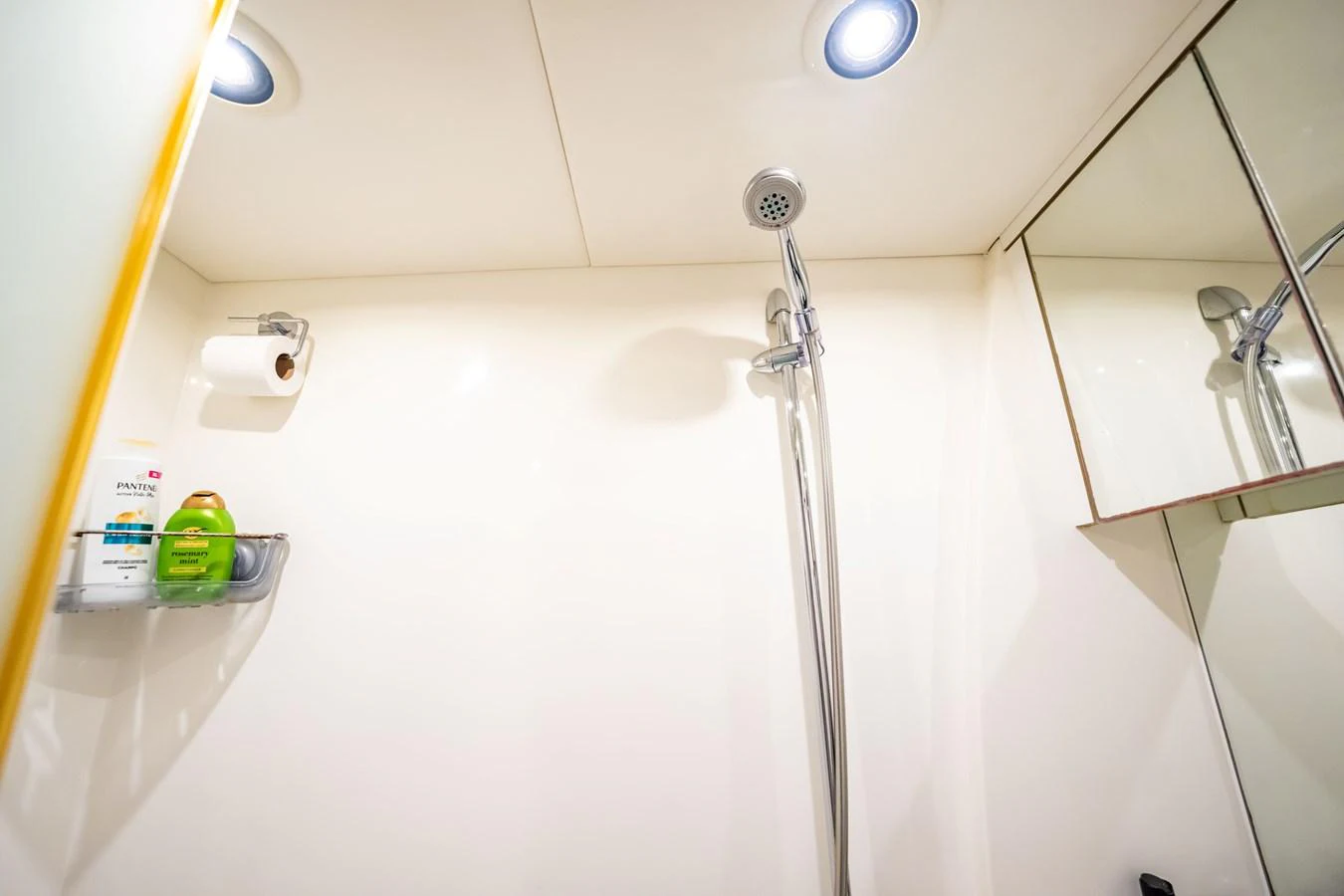 a shower with a glass door aboard PRECIOSO Yacht for Sale