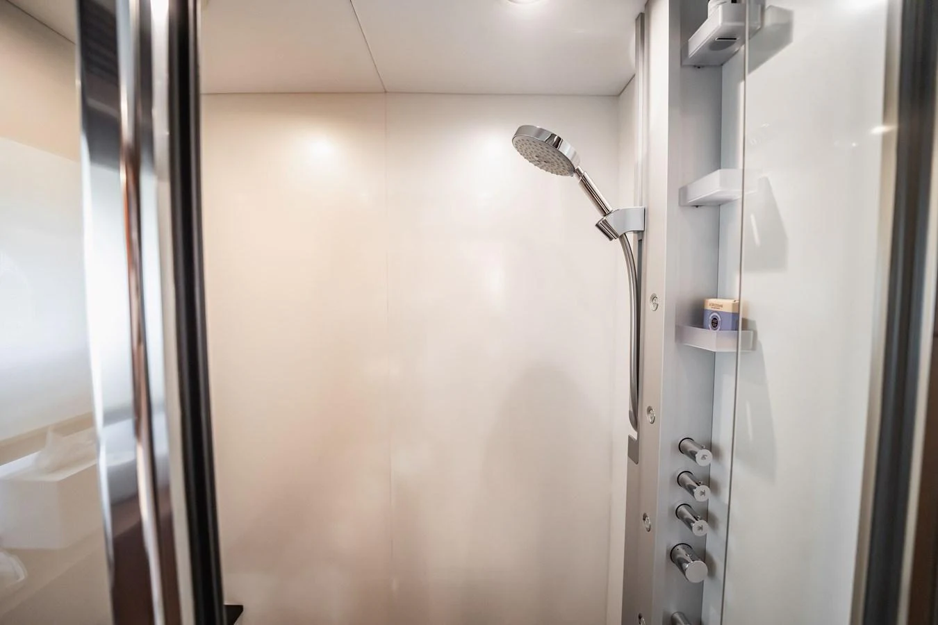 a shower with a glass door aboard PRECIOSO Yacht for Sale