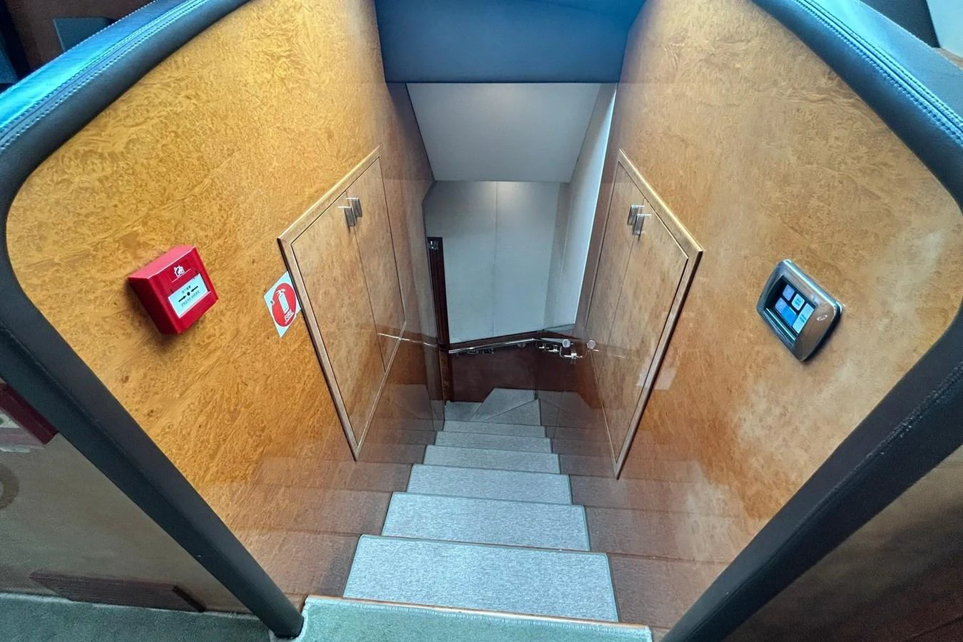 a hallway with a red box aboard SUNSHINE Yacht for Sale