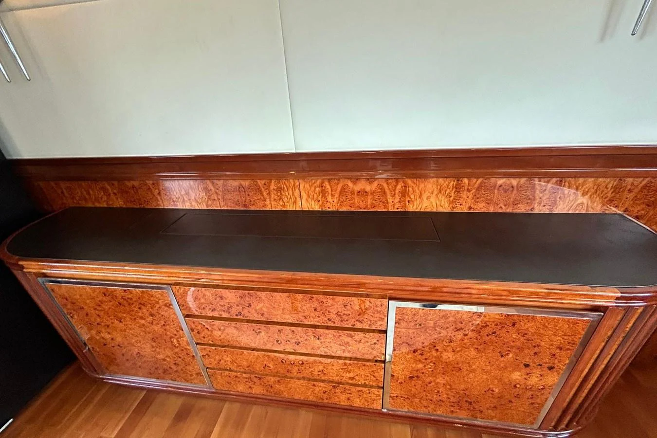 a wooden shelf with a shelf aboard SUNSHINE Yacht for Sale