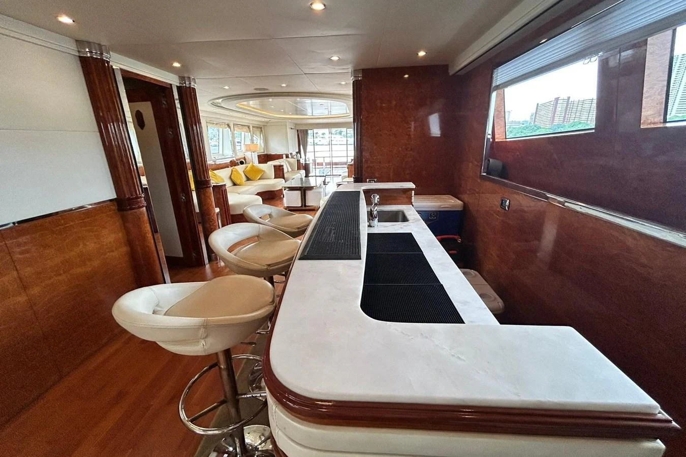 a bathroom with a tub sink and a large mirror aboard SUNSHINE Yacht for Sale