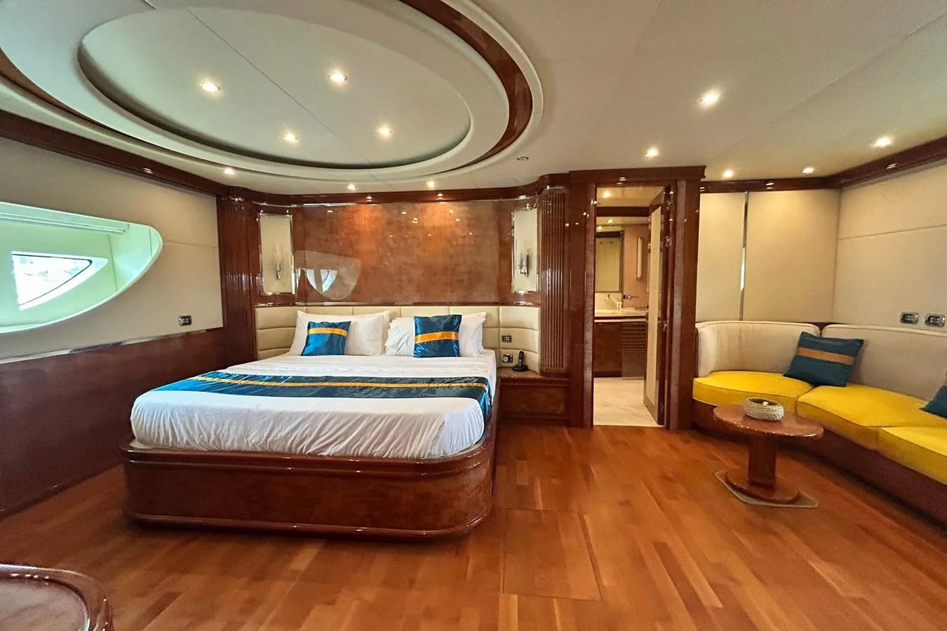 a bed in a room aboard SUNSHINE Yacht for Sale