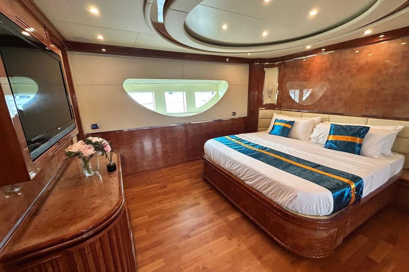 a bed in a room aboard SUNSHINE Yacht for Sale