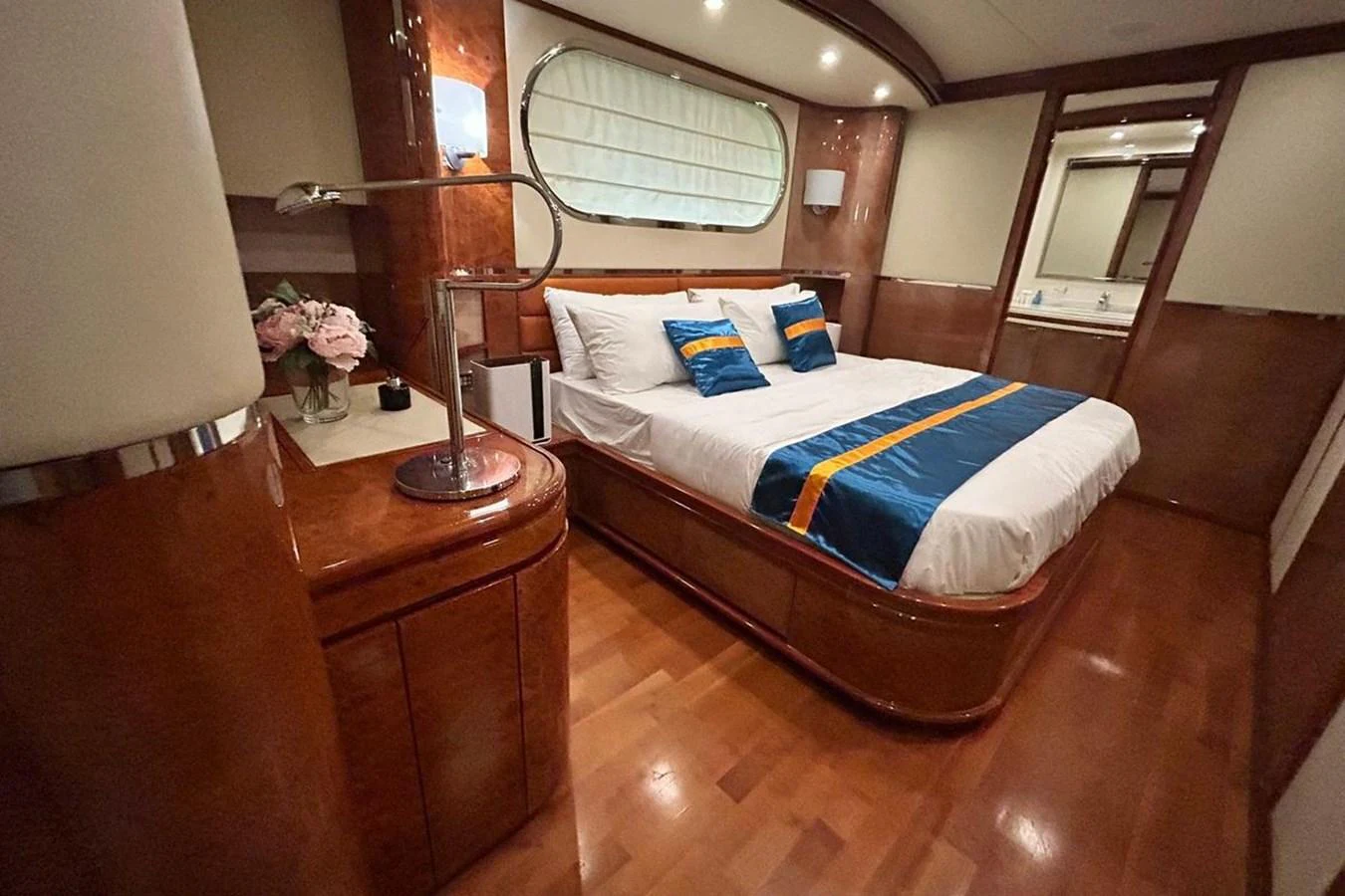 a bed in a room aboard SUNSHINE Yacht for Sale