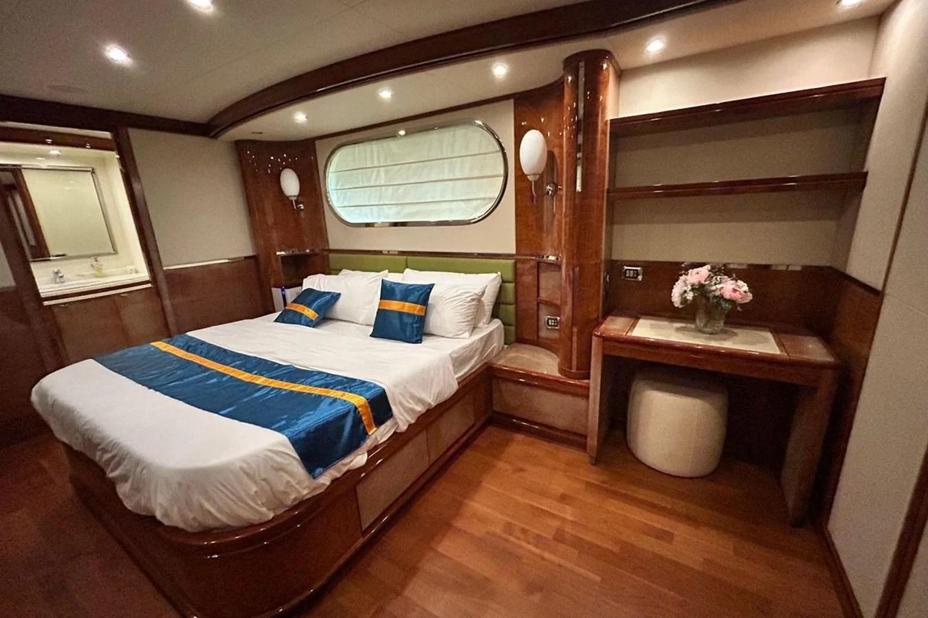 a bed in a room aboard SUNSHINE Yacht for Sale