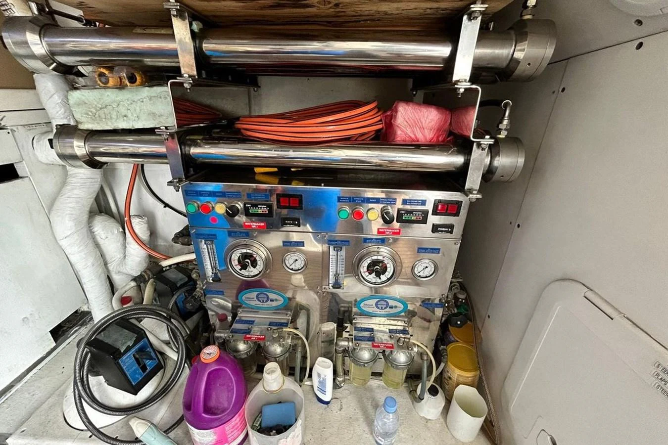 a car engine with a hood open aboard SUNSHINE Yacht for Sale