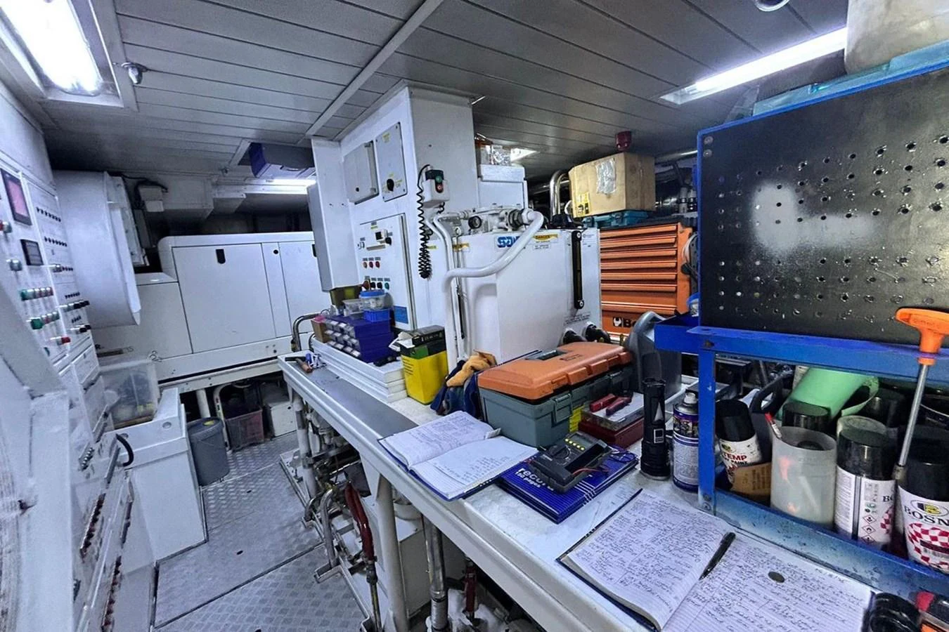 a room with machinery and tools aboard SUNSHINE Yacht for Sale