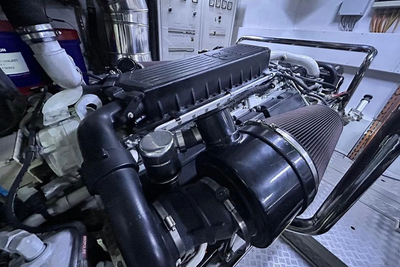 a car engine in a garage aboard SUNSHINE Yacht for Sale