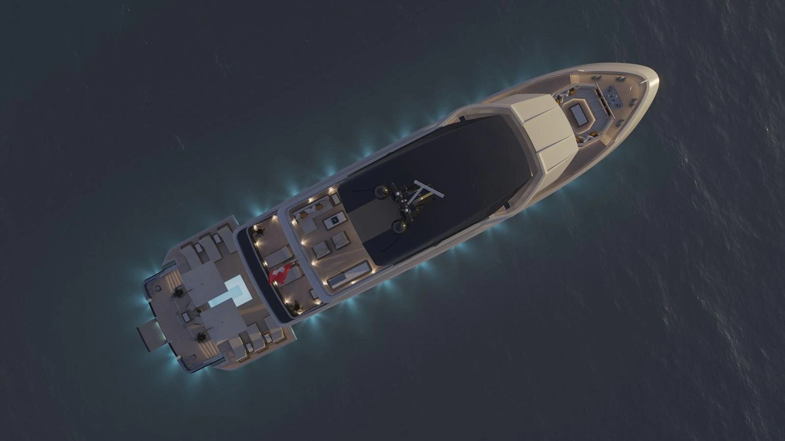 a space ship in the sky aboard B130 Yacht for Sale