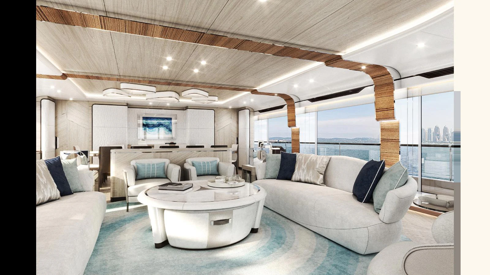 a living room with a large glass table and a couch aboard MAJESTY 160 Yacht for Sale