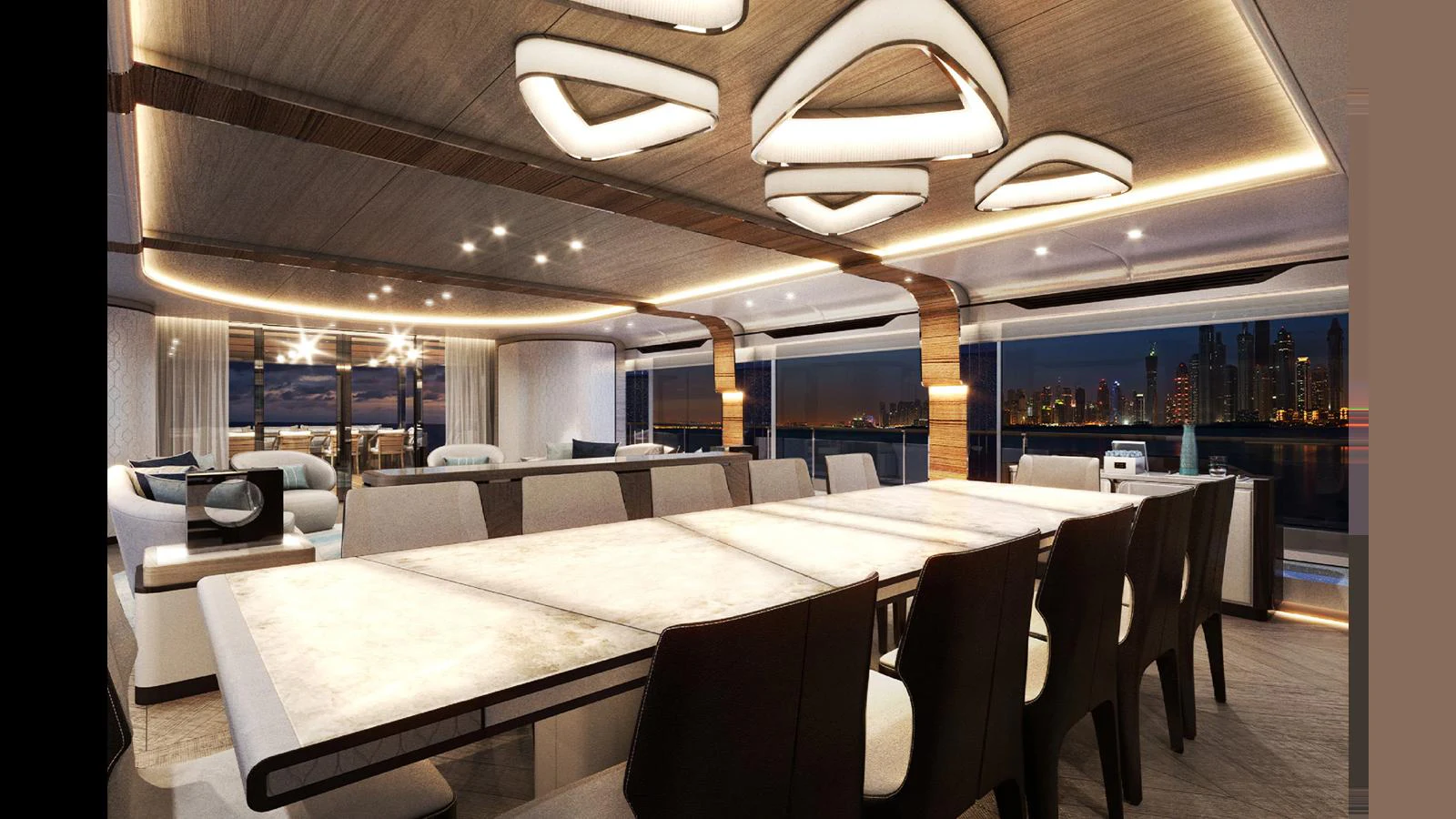 a room with a table and chairs aboard MAJESTY 160 Yacht for Sale