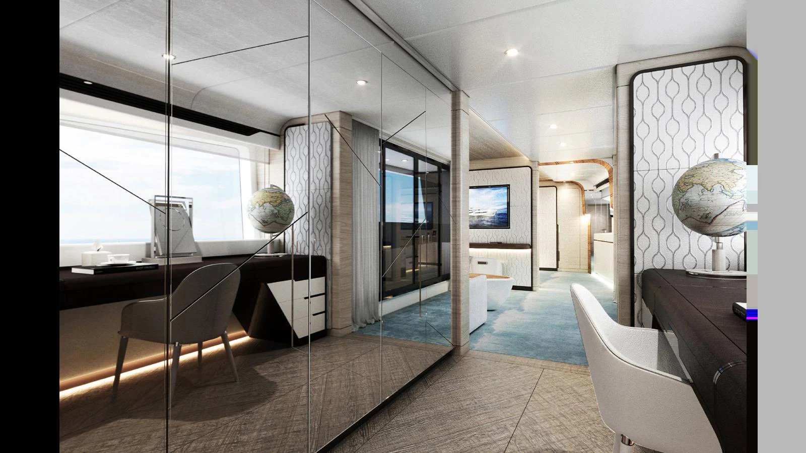 a large room with a glass wall aboard MAJESTY 160 Yacht for Sale