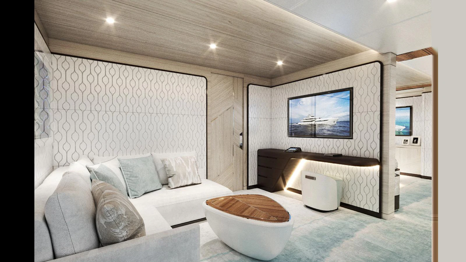 a large bed with a bathtub aboard MAJESTY 160 Yacht for Sale