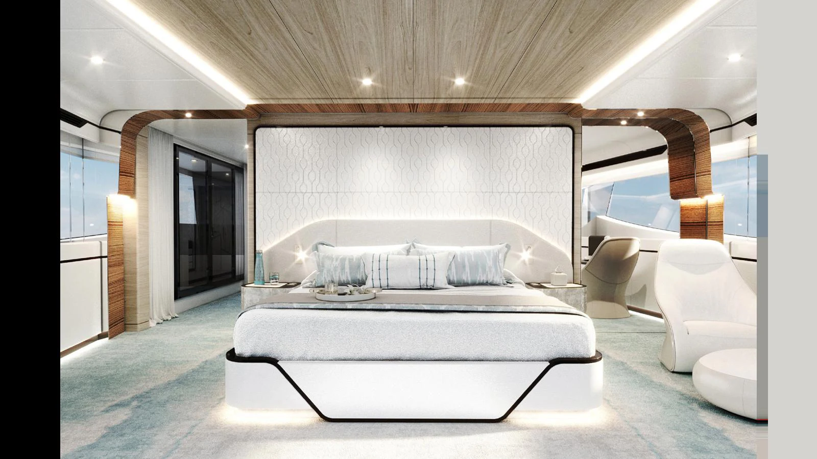 a bed in a room aboard MAJESTY 160 Yacht for Sale