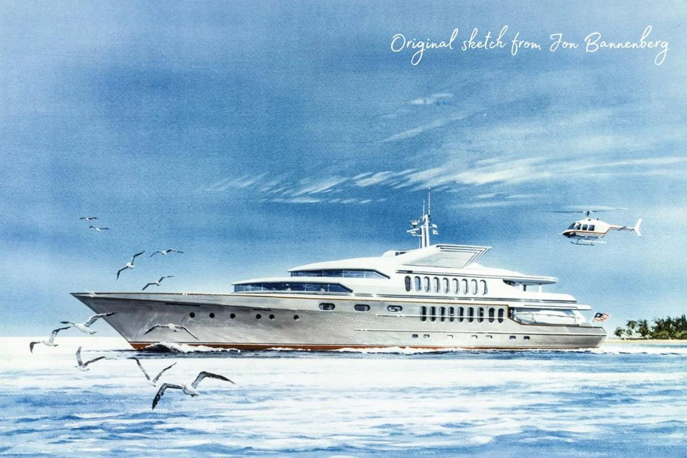 a helicopter flying over a ship aboard ALL STAR 1 Yacht for Sale