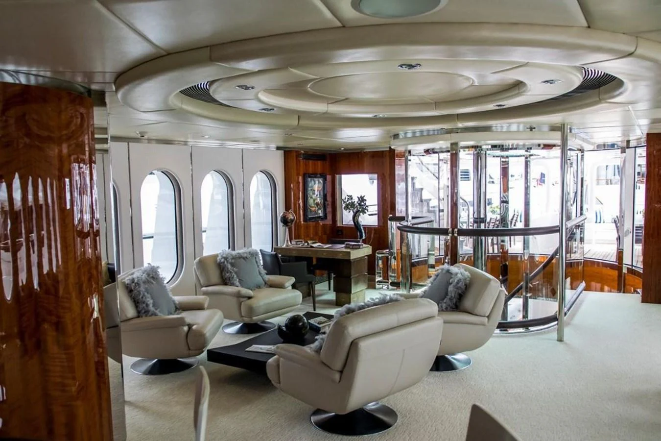 a living room with a glass door aboard ALL STAR 1 Yacht for Sale