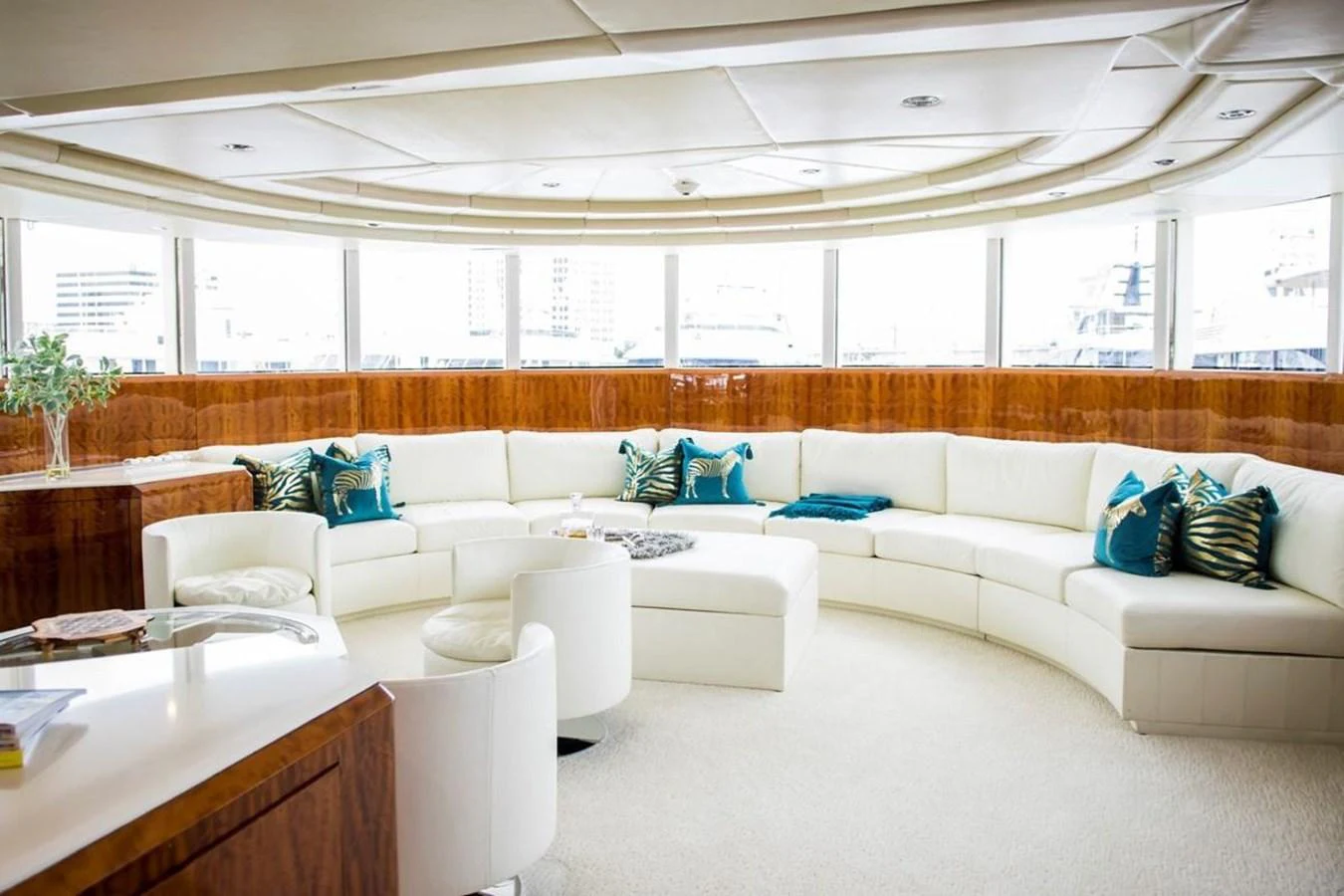 a room with white couches aboard ALL STAR 1 Yacht for Sale