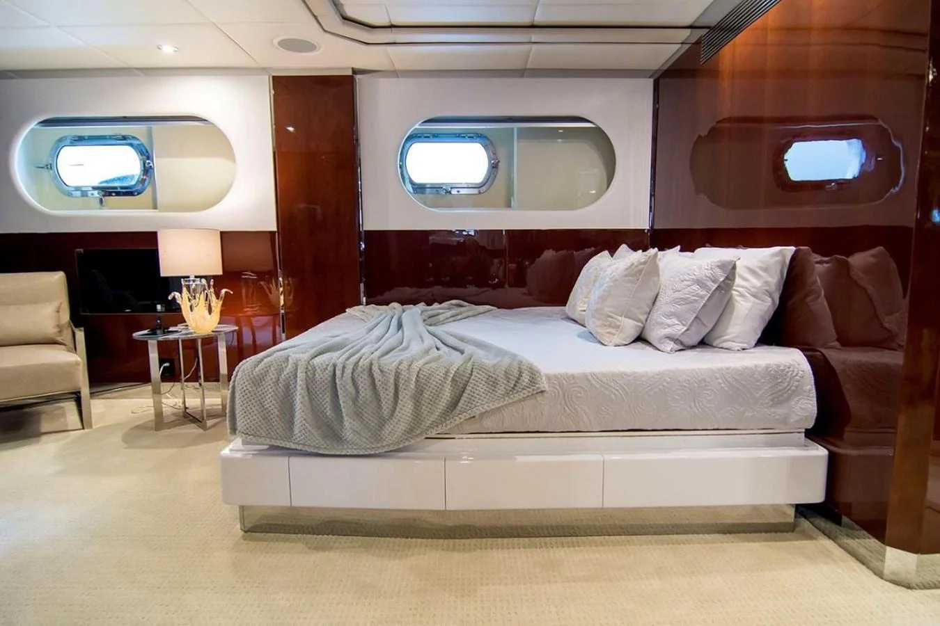 a bed in a room aboard ALL STAR 1 Yacht for Sale