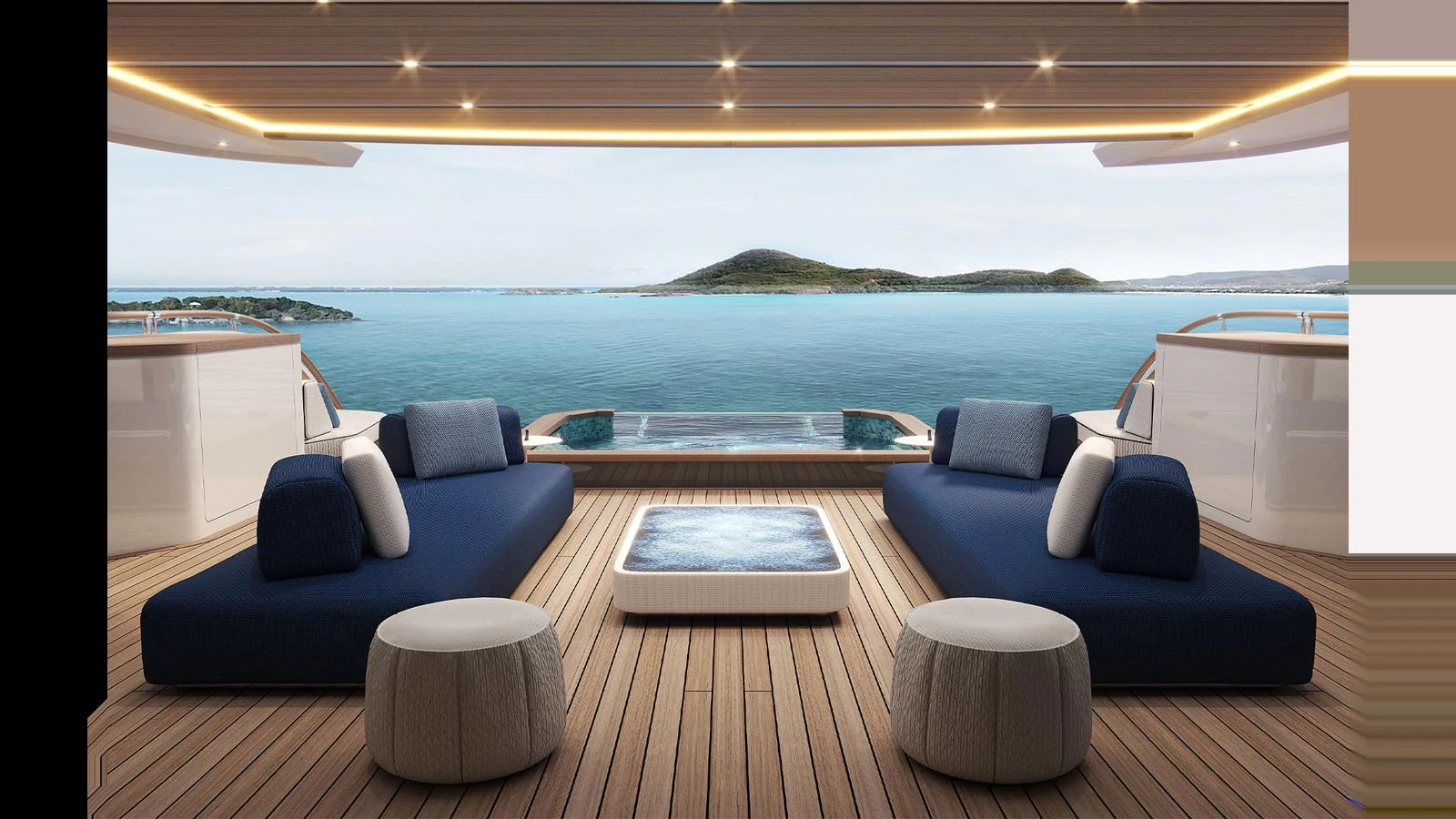 a room with a table and chairs aboard MAJESTY 145 Yacht for Sale
