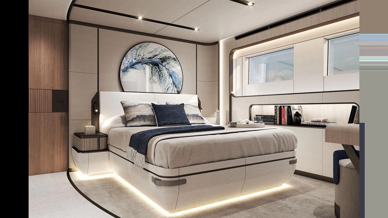 a bedroom with a large bed aboard MAJESTY 145 Yacht for Sale
